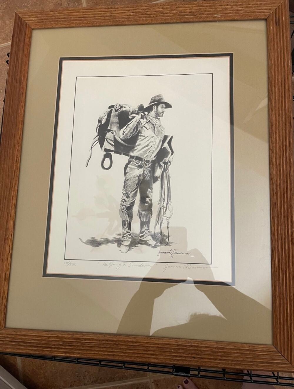Cowboy art by James L Branscum signed and numbered 1978 Limited Edition Print